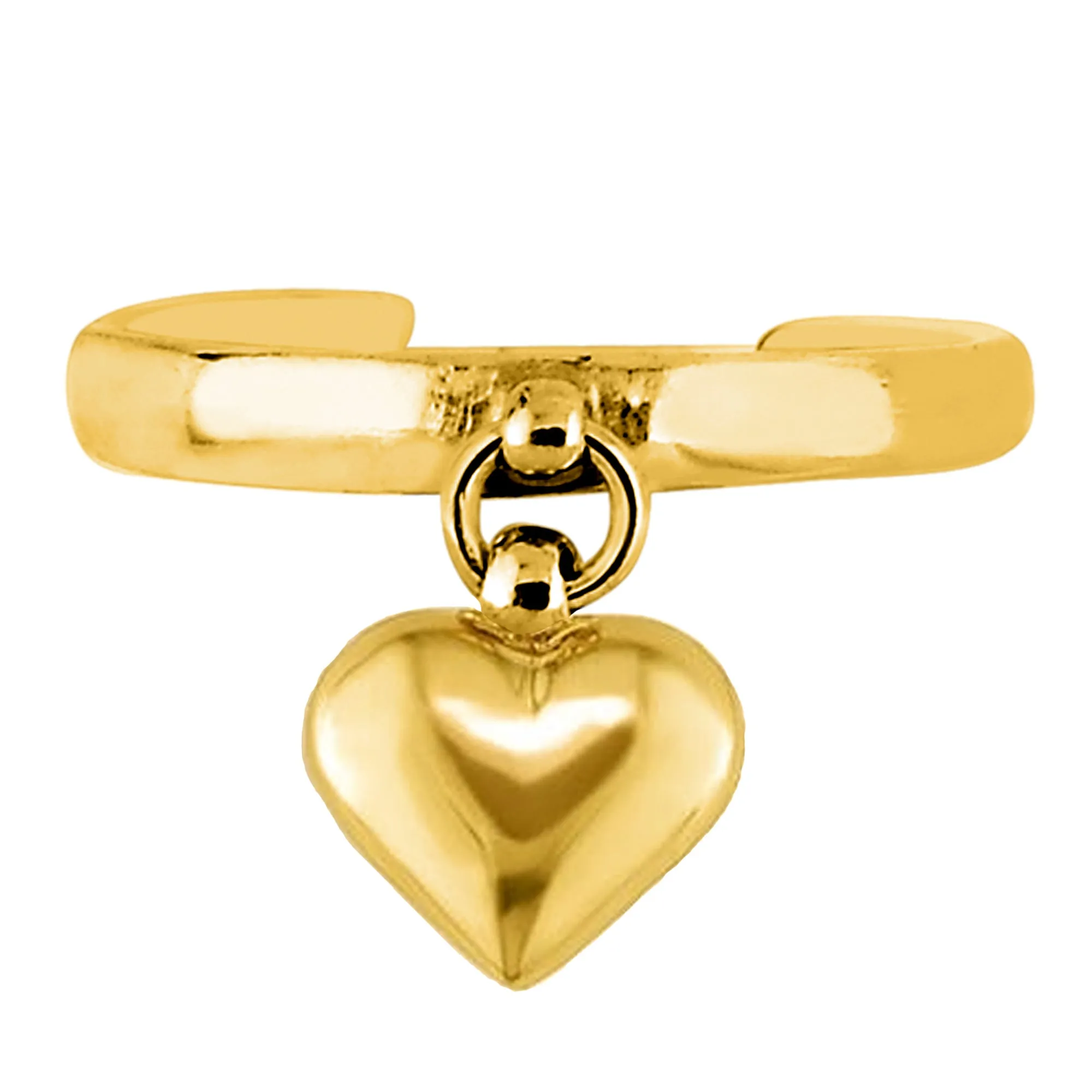 14K Yellow Gold Dangle Heart Cuff Style Adjustable Toe Ring