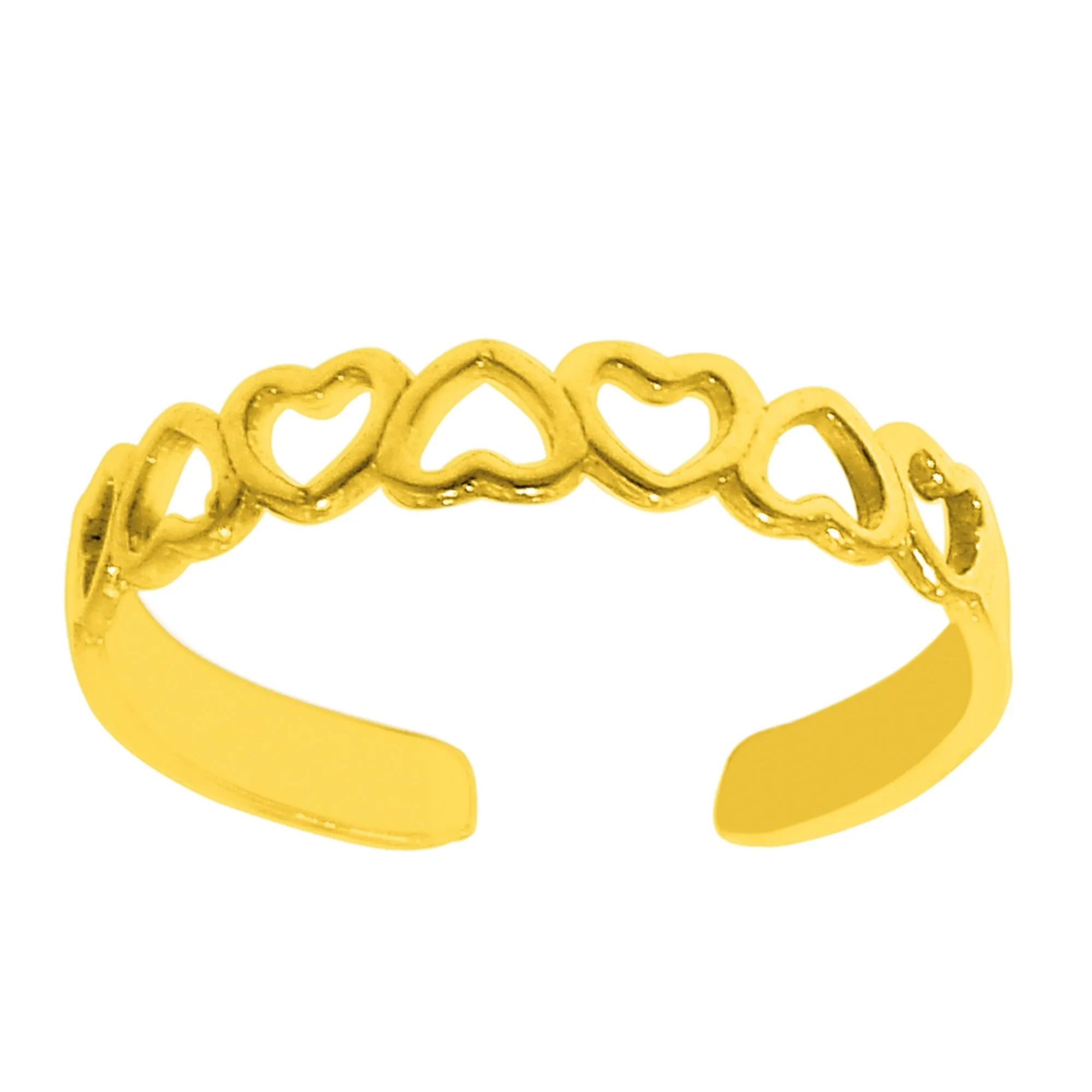 14K Yellow Gold Multiple Hearts Shiny Cuff Style Adjustable Toe Ring