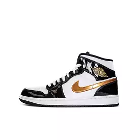 AIR JORDAN 1 MID PATENT BLACK WHITE GOLD