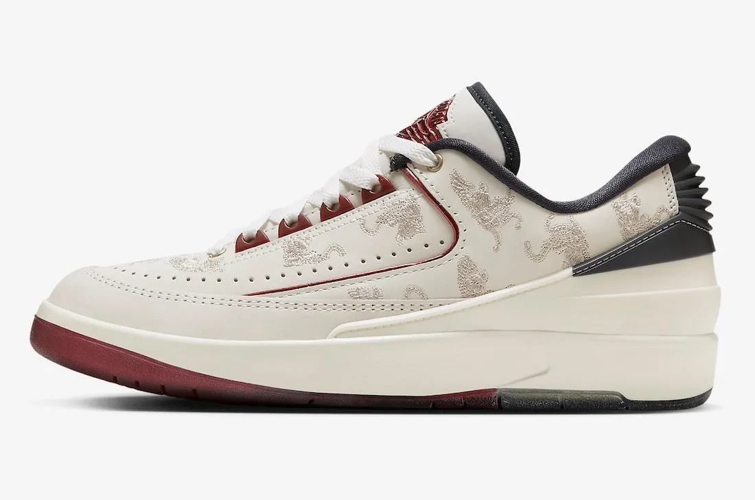 Air Jordan 2 Low Year of the Dragon Sail Cedar Black Dark Team Red Metallic Gold Grain FJ5736-100