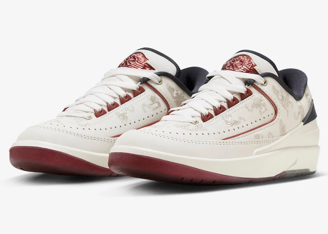 Air Jordan 2 Low Year of the Dragon Sail Cedar Black Dark Team Red Metallic Gold Grain FJ5736-100