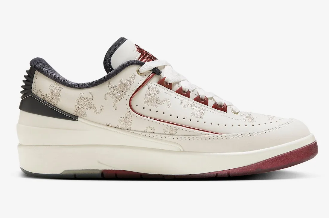 Air Jordan 2 Low Year of the Dragon Sail Cedar Black Dark Team Red Metallic Gold Grain FJ5736-100