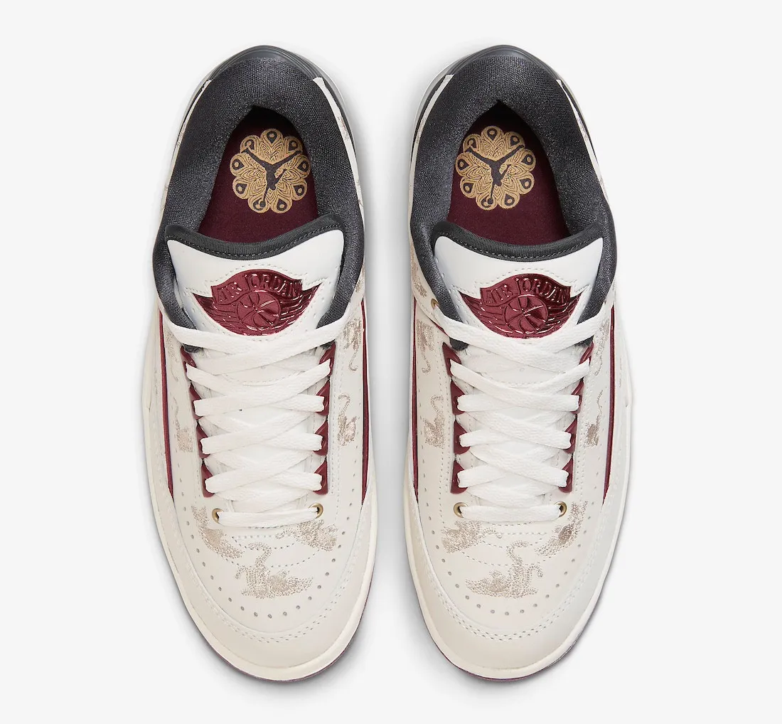 Air Jordan 2 Low Year of the Dragon Sail Cedar Black Dark Team Red Metallic Gold Grain FJ5736-100