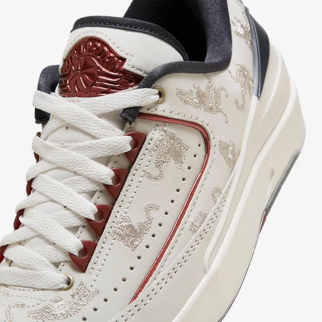 Air Jordan 2 Low Year of the Dragon Sail Cedar Black Dark Team Red Metallic Gold Grain FJ5736-100