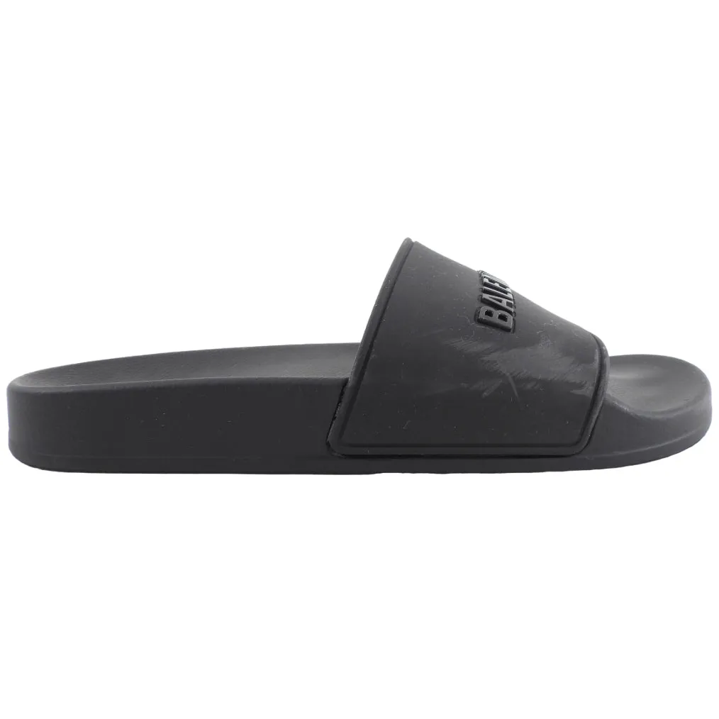 Balenciaga Black Rubber Logo Pool Slides - 37