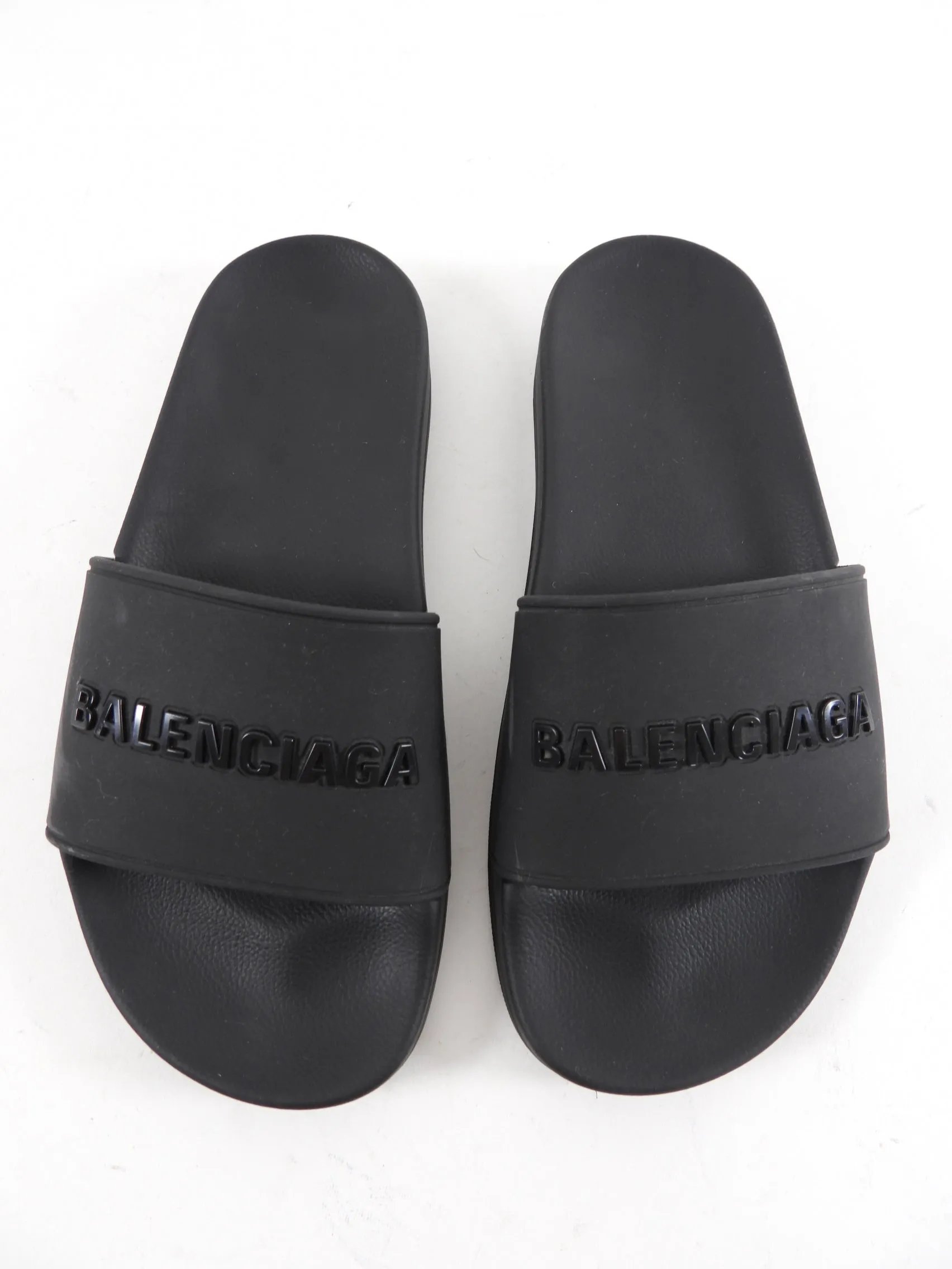 Balenciaga Black Rubber Logo Pool Slides - 37