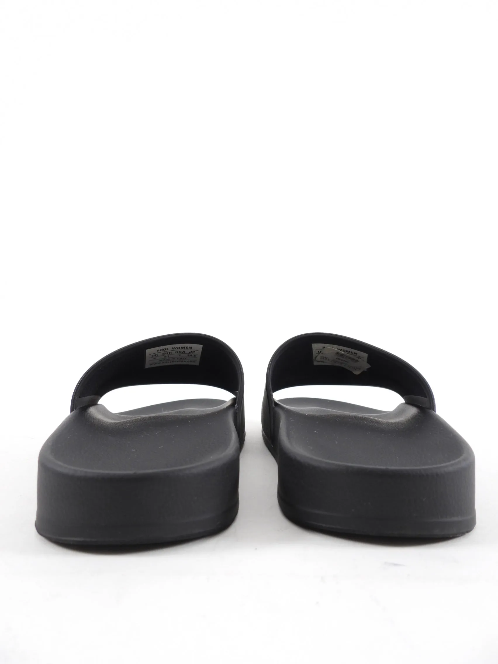 Balenciaga Black Rubber Logo Pool Slides - 37