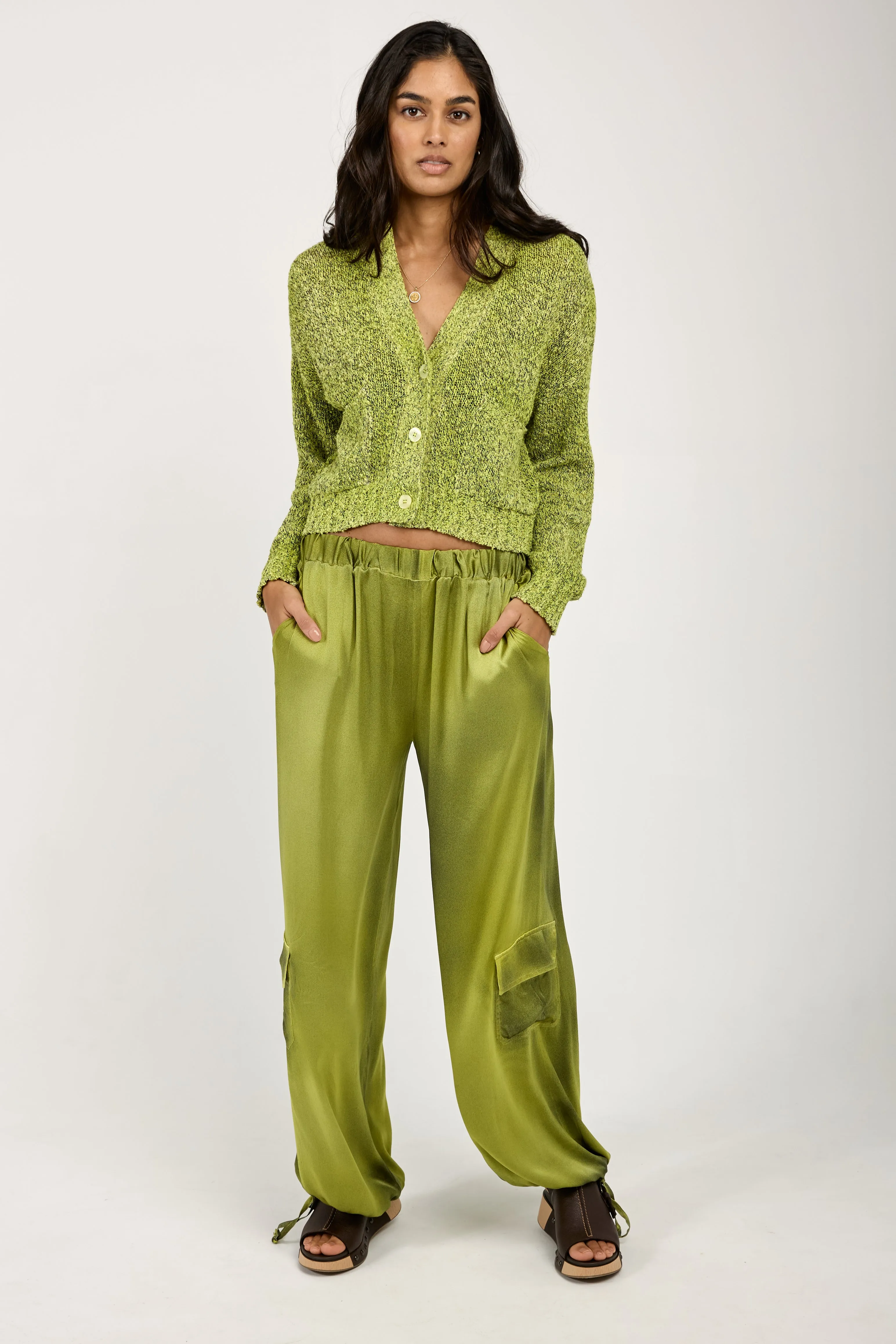 Batik Camou Silk Trouser Pant in Lime