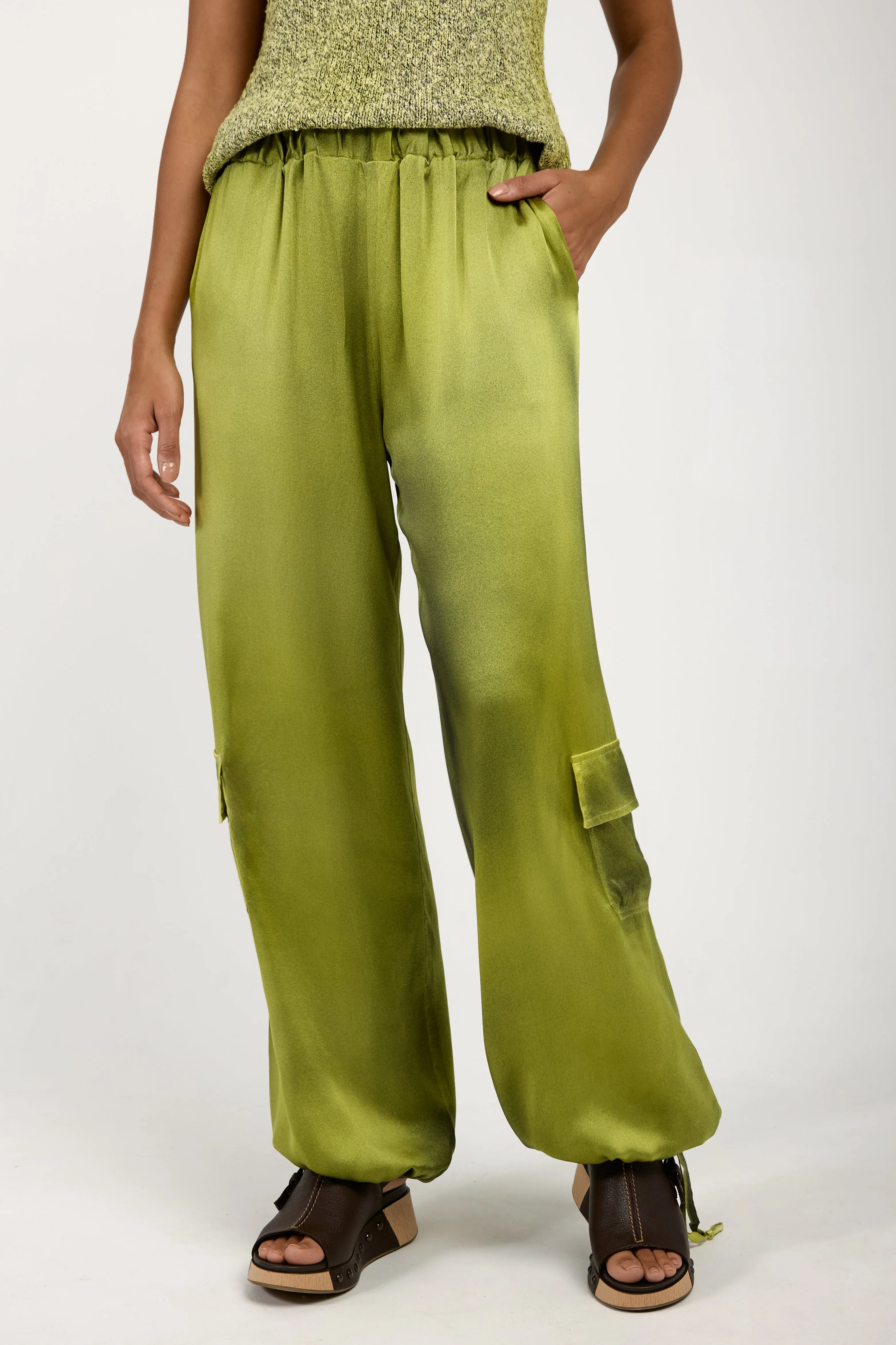 Batik Camou Silk Trouser Pant in Lime