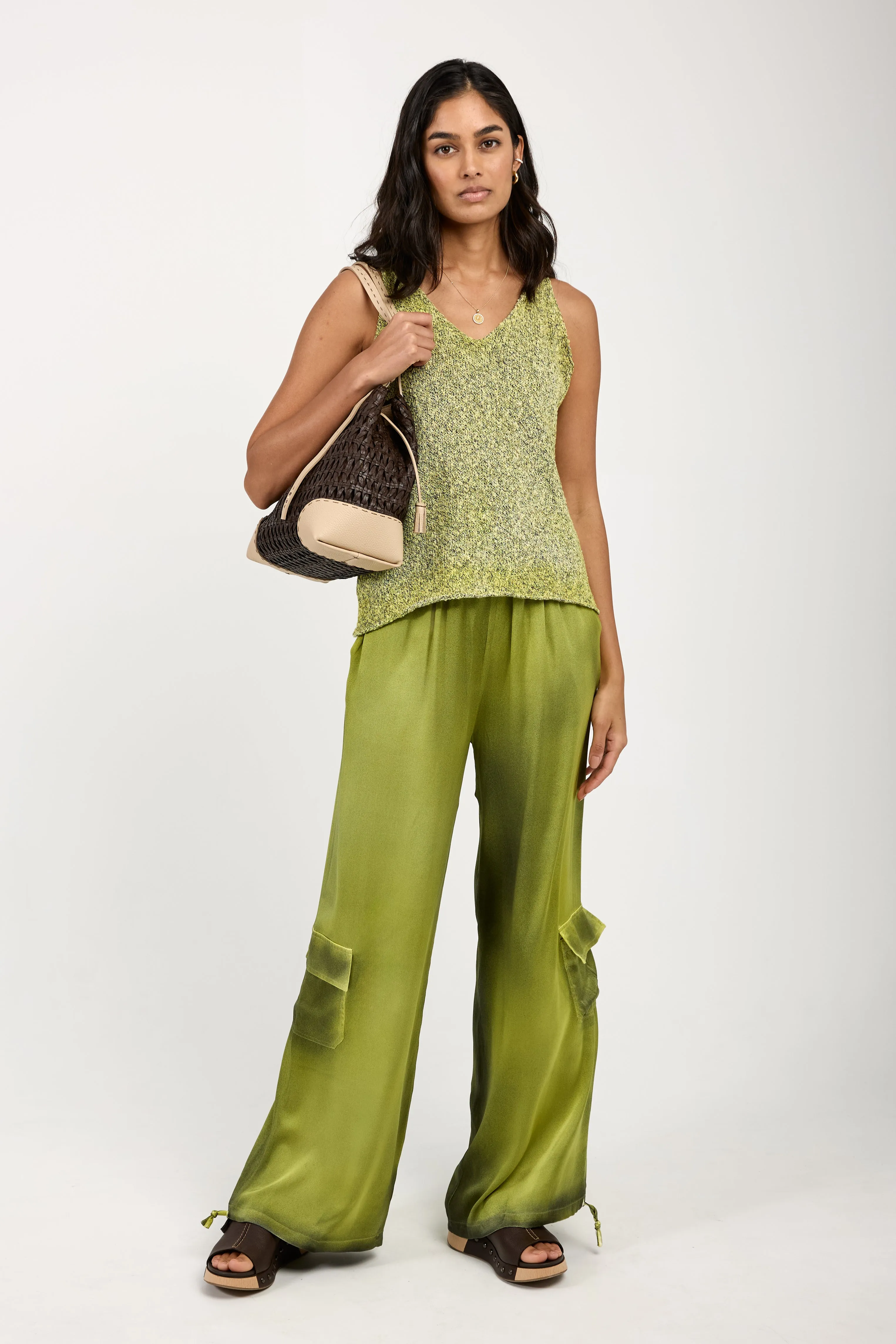 Batik Camou Silk Trouser Pant in Lime