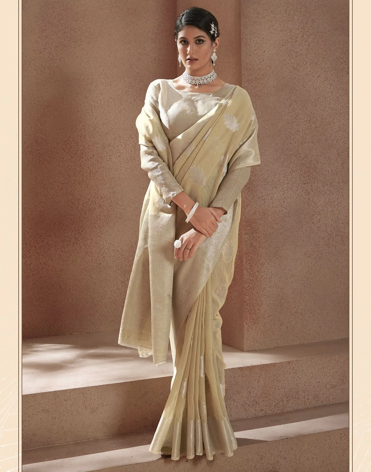 Beige Jacquard Saree