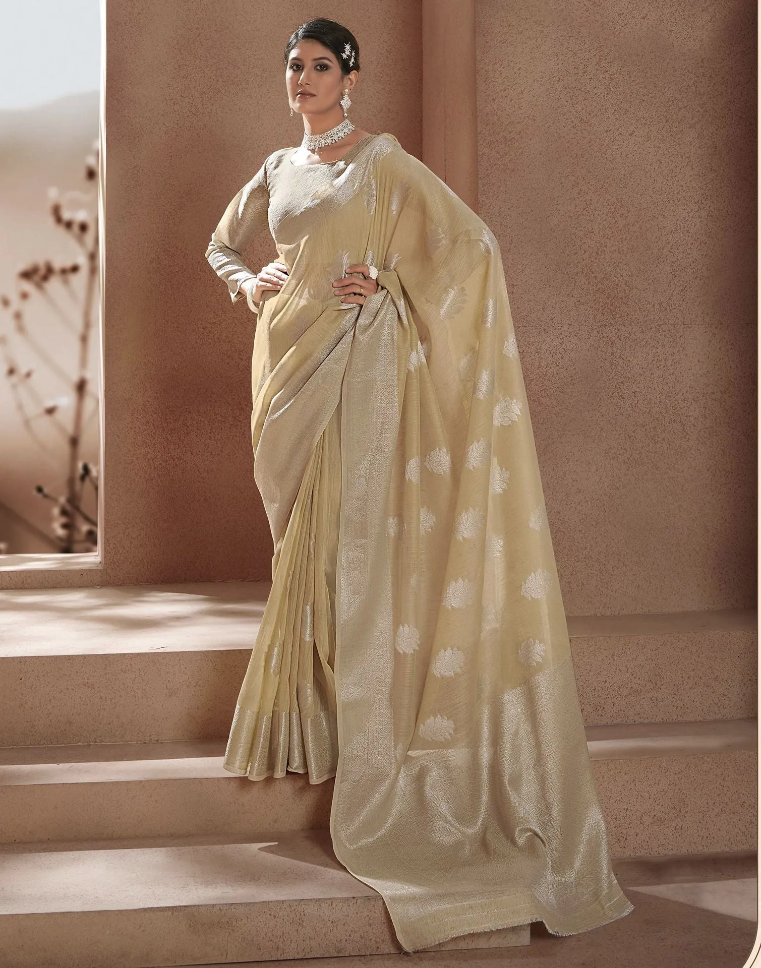 Beige Jacquard Saree