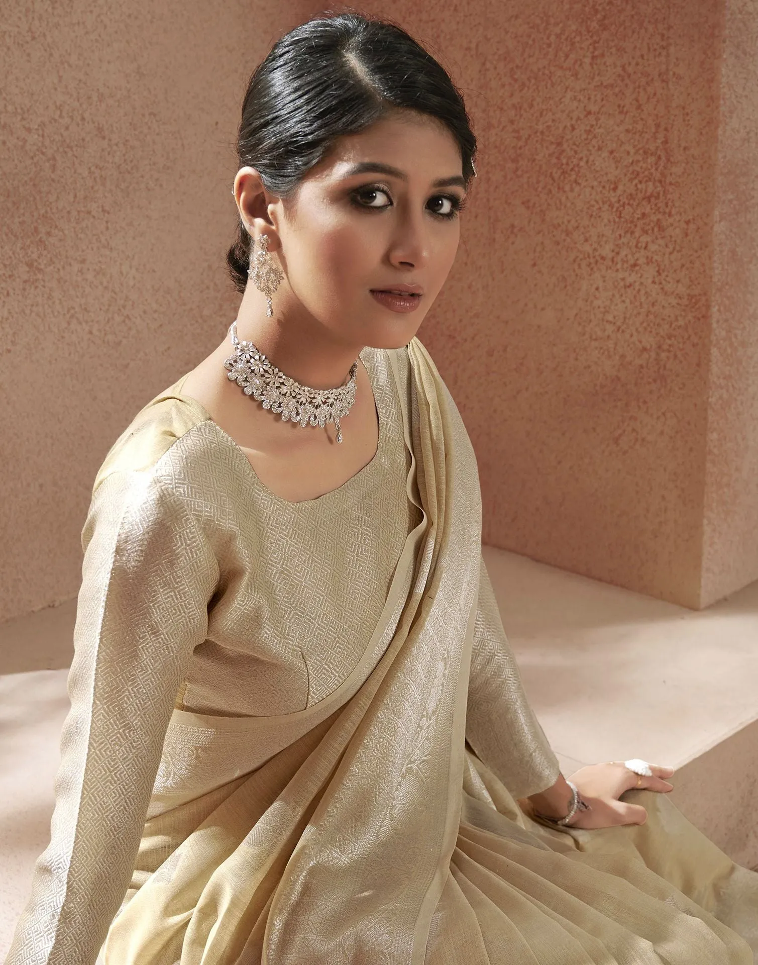 Beige Jacquard Saree