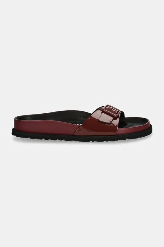 Birkenstock 1774 leather sliders Madrid Shiny Patent Leather women's maroon color 1028659