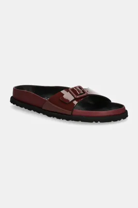 Birkenstock 1774 leather sliders Madrid Shiny Patent Leather women's maroon color 1028659