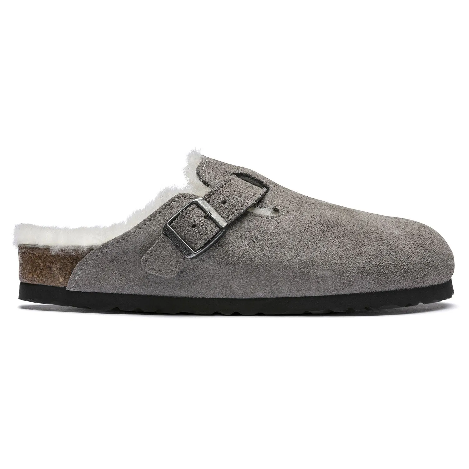 Birkenstock Boston Shearling Suede Leather Stone Women's