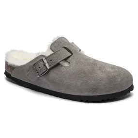 Birkenstock Boston Shearling Suede Leather Stone Women's