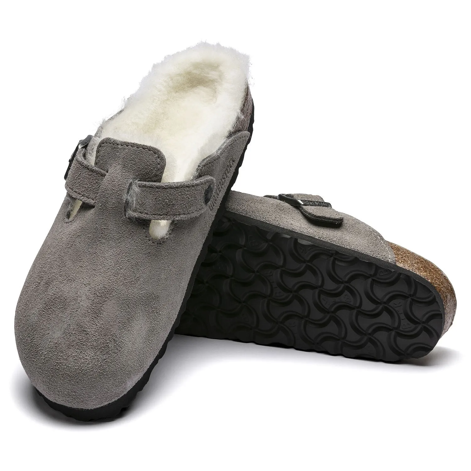 Birkenstock Boston Shearling Suede Leather Stone Women's