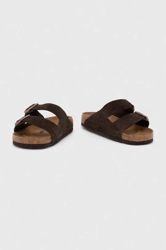 Birkenstock suede sliders Arizona men's brown color 1027077