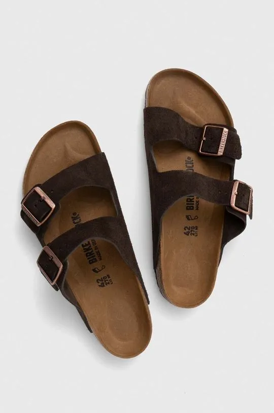 Birkenstock suede sliders Arizona men's brown color 1027077