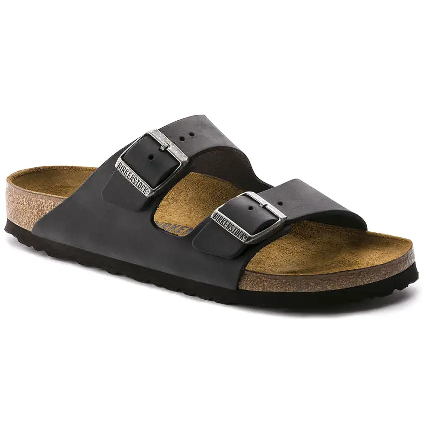 Birkenstock UNISEX Arizona Oiled Leather (Black - Narrow Fit)