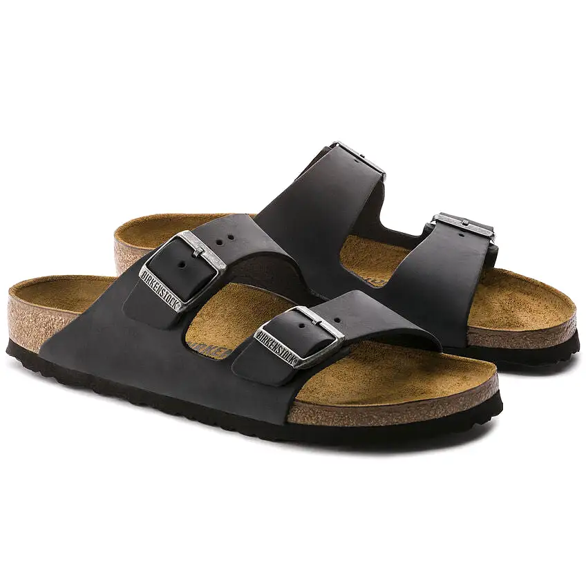 Birkenstock UNISEX Arizona Oiled Leather (Black - Narrow Fit)