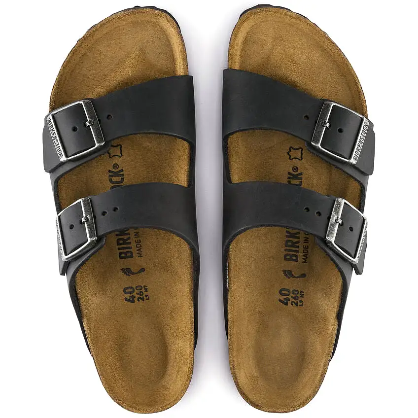 Birkenstock UNISEX Arizona Oiled Leather (Black - Narrow Fit)