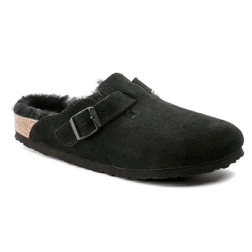 Birkenstock UNISEX Boston Shearling Suede Leather (Black - Wide Fit)