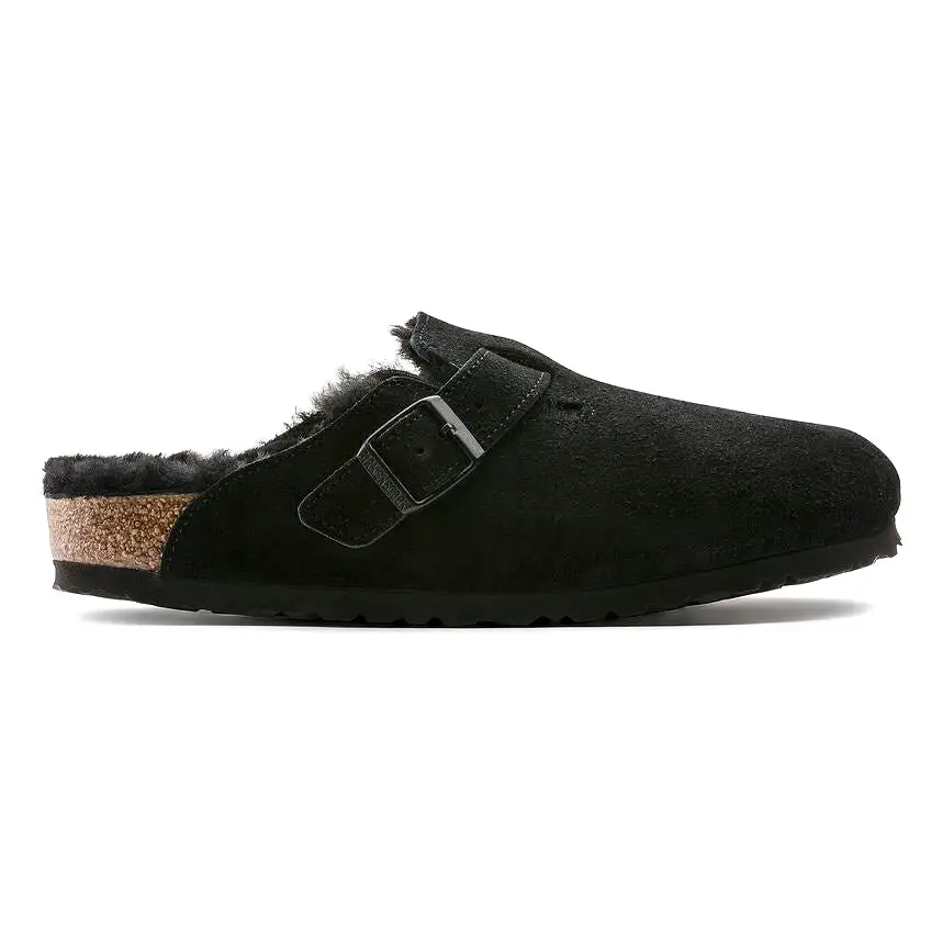 Birkenstock UNISEX Boston Shearling Suede Leather (Black - Wide Fit)