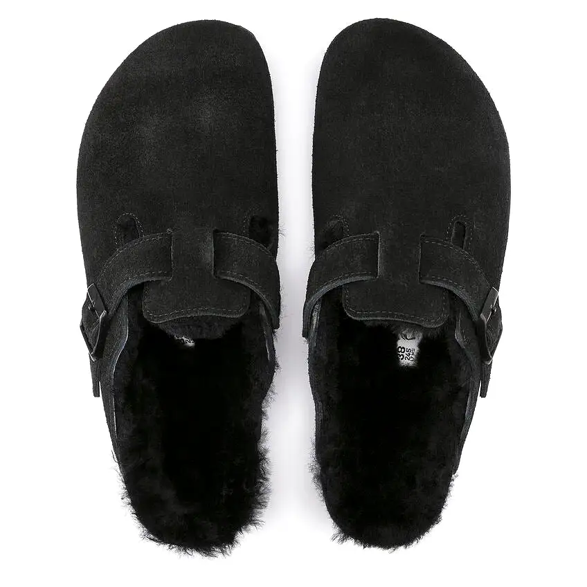 Birkenstock UNISEX Boston Shearling Suede Leather (Black - Wide Fit)