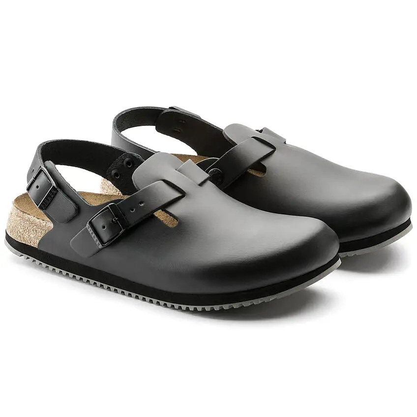 Birkenstock UNISEX Tokio Super Grip Leather (Black - Wide Fit)