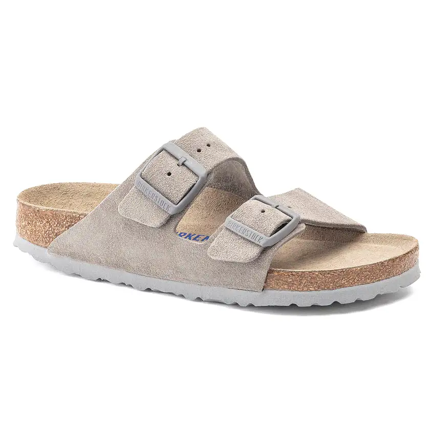 Birkenstock Women's Arizona Soft Footbed Suede Leather (Stone Coin - Narrow Fit)