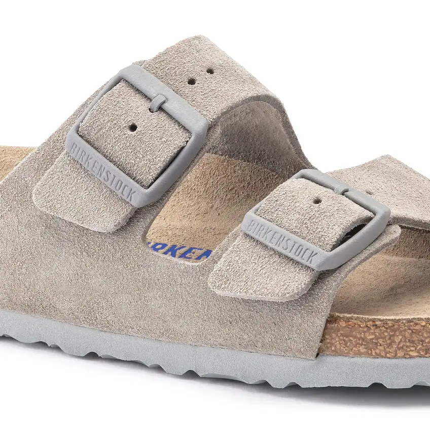 Birkenstock Women's Arizona Soft Footbed Suede Leather (Stone Coin - Narrow Fit)