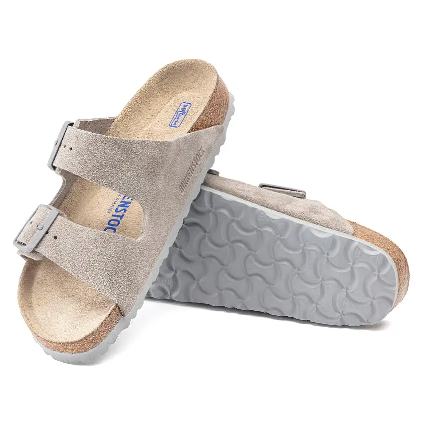 Birkenstock Women's Arizona Soft Footbed Suede Leather (Stone Coin - Narrow Fit)