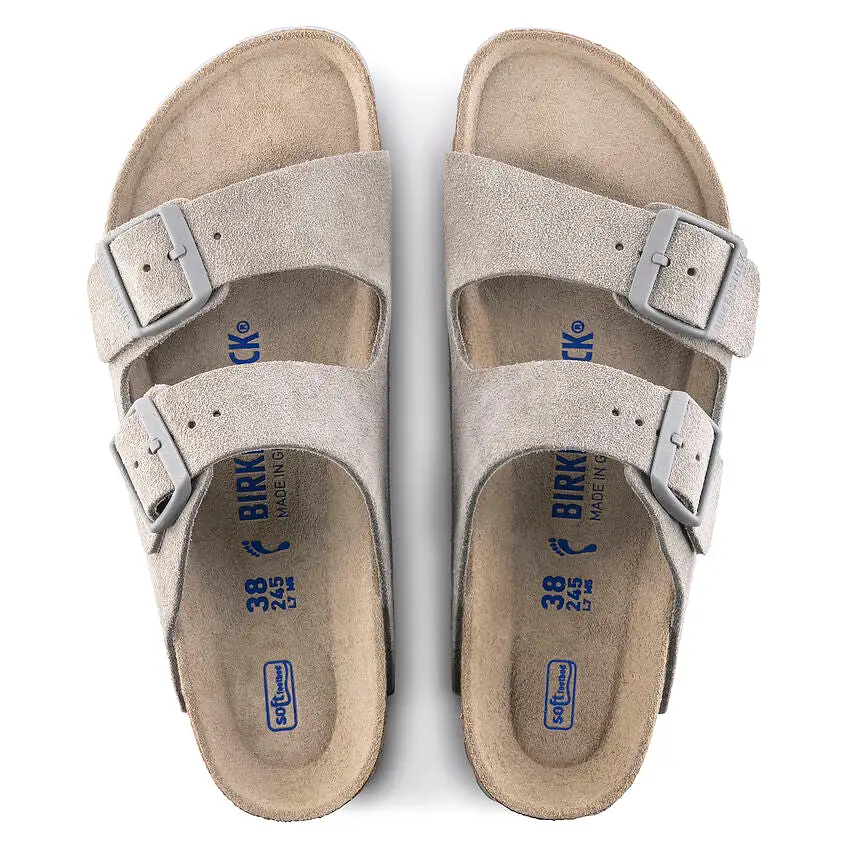 Birkenstock Women's Arizona Soft Footbed Suede Leather (Stone Coin - Narrow Fit)