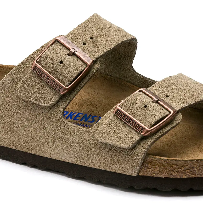 BIRKENSTOCK Women's Arizona Suede Soft Footbed (Taupe - Wide Fit)