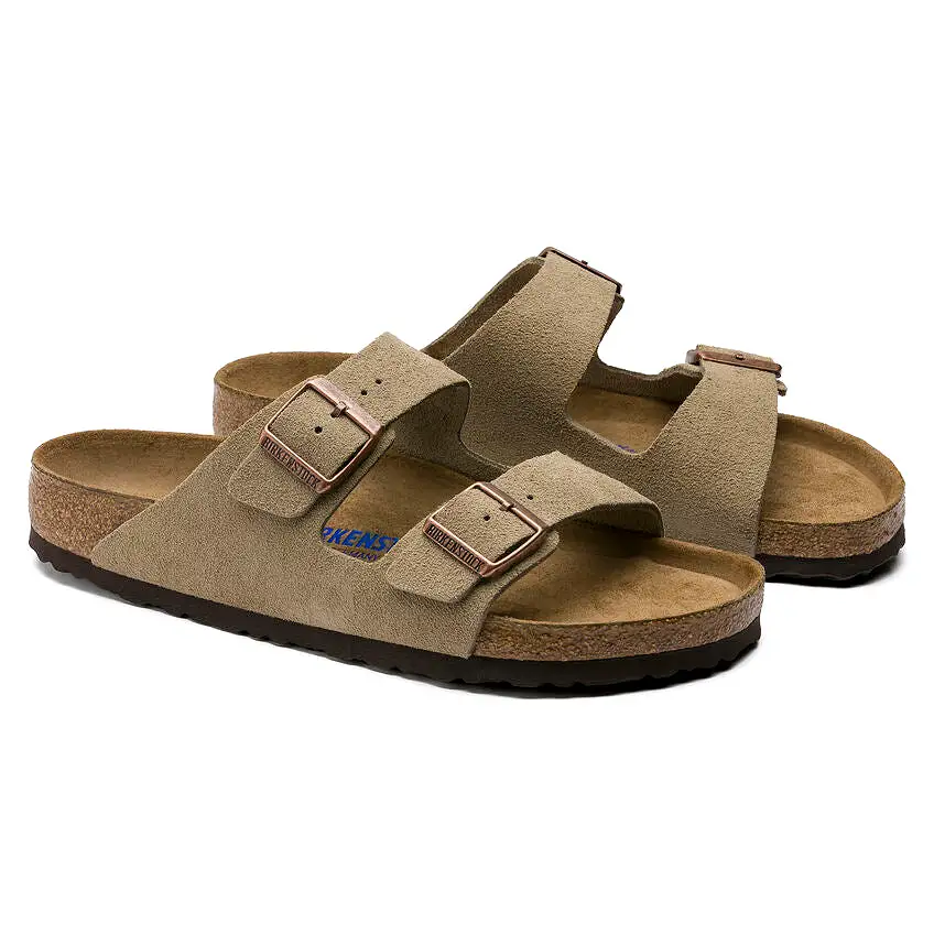 BIRKENSTOCK Women's Arizona Suede Soft Footbed (Taupe - Wide Fit)