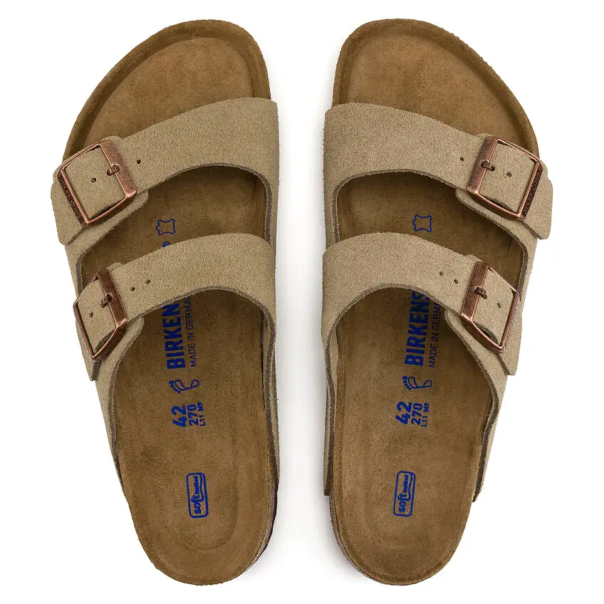 BIRKENSTOCK Women's Arizona Suede Soft Footbed (Taupe - Wide Fit)