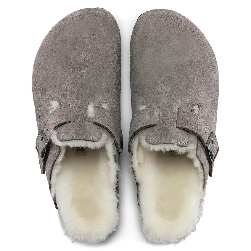 Birkenstock Women's Boston Shearling Suede Leather (Stone Coin - Narrow Fit)