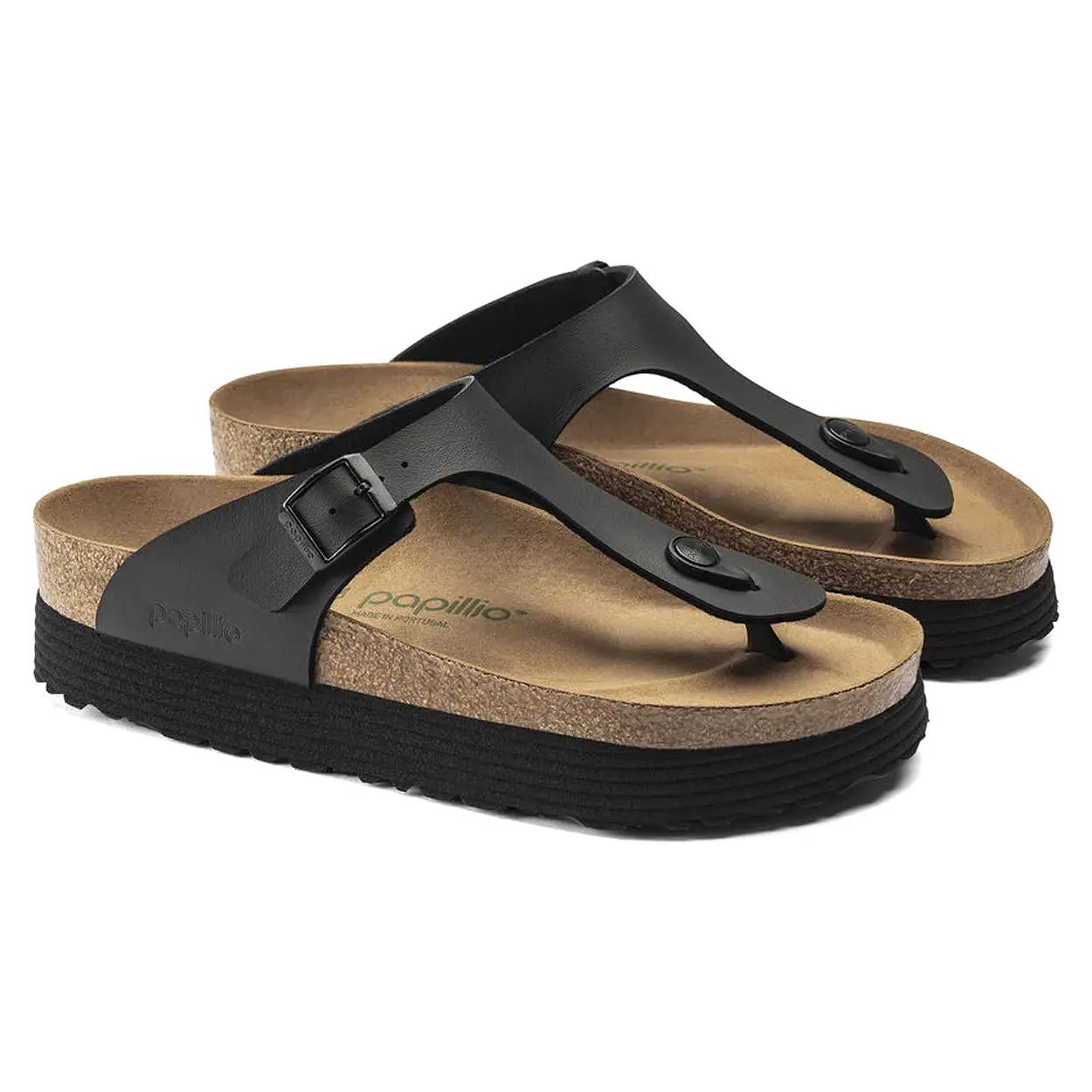 Birkenstock Women's Gizeh Platform Vegan Birko-Flor (Black - Wide Fit)