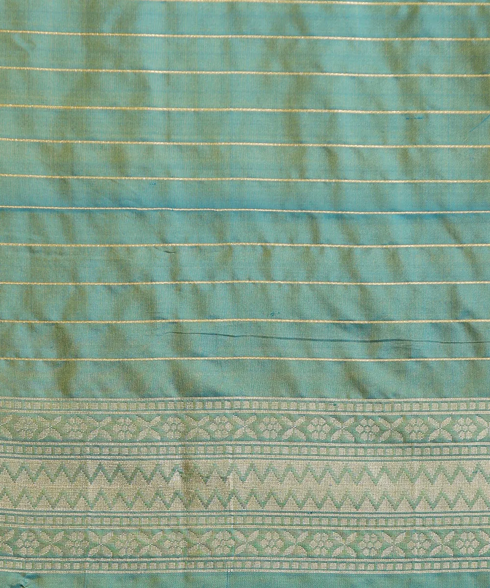 Blue Dual Tone Handloom Pure Katan Silk Kimkhab Banarasi Saree With Zari Base