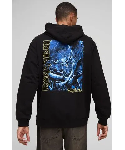 boohoo Mens Oversized Iron Maiden License Hoodie