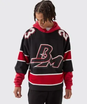 boohoo Mens Oversized Mesh Layer Hockey Hoodie