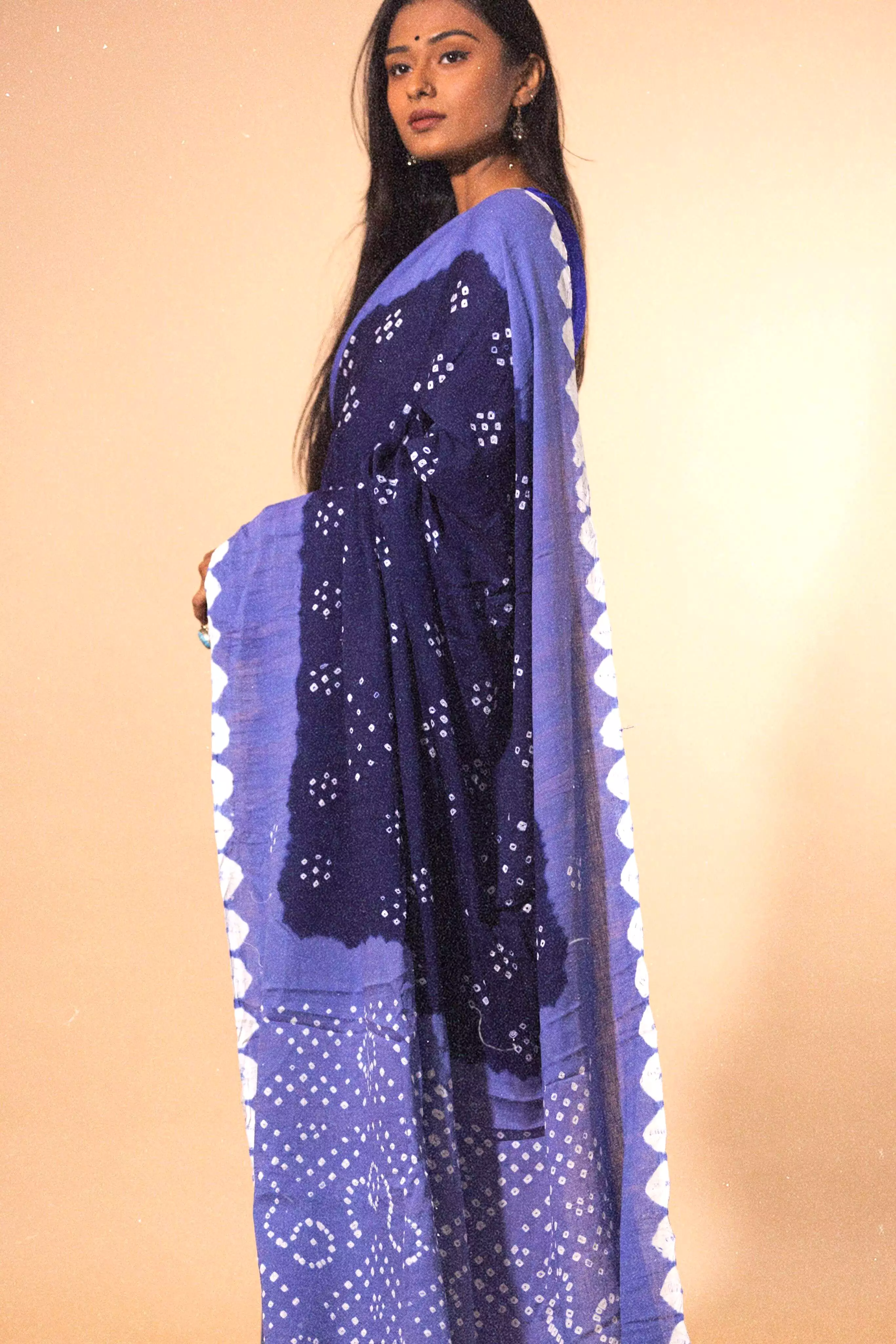 Boond - Bandhani purple white cotton Bandhani cotton saree