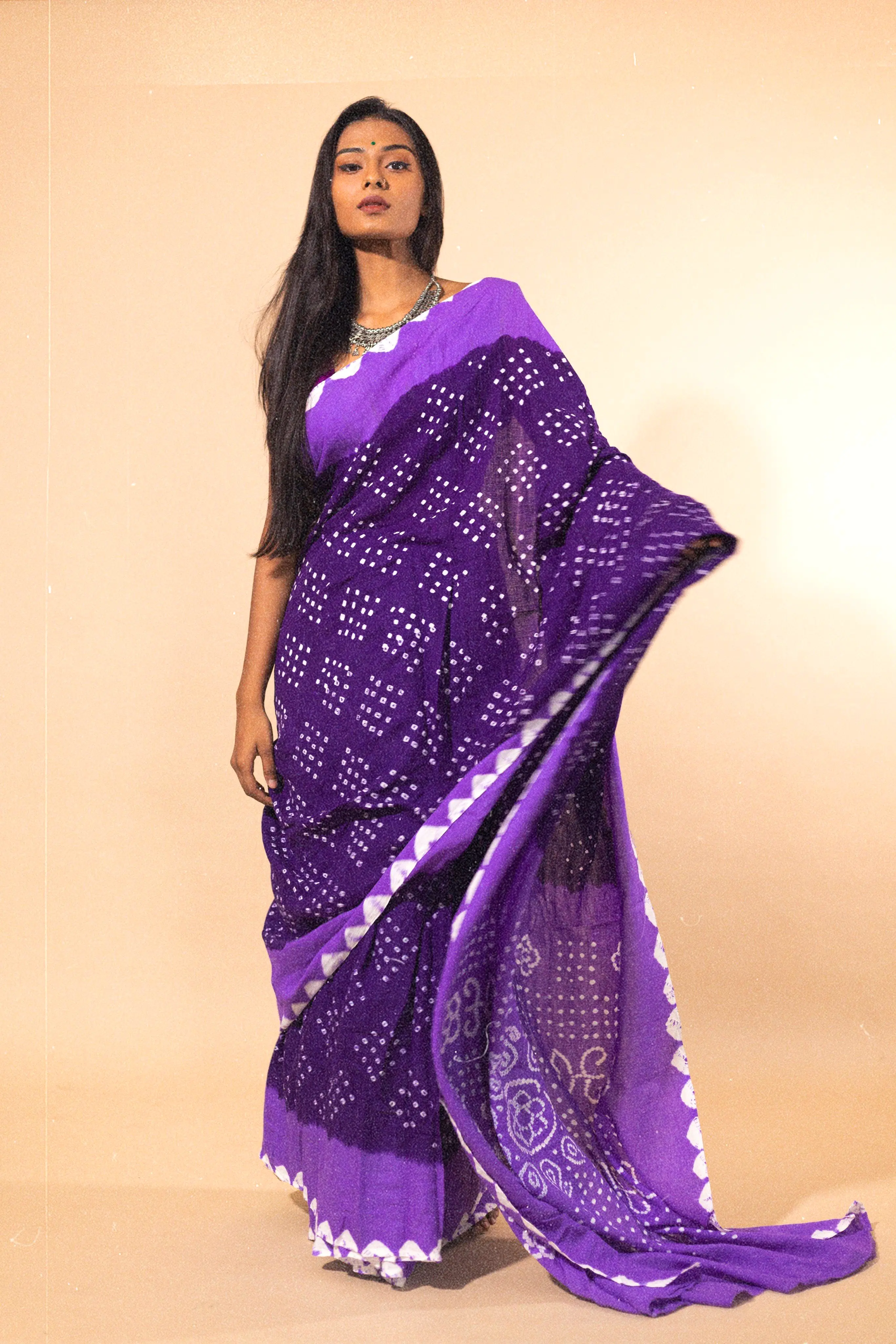 Boond - Kaisori Bandhani  shades of purple Bandhani cotton saree