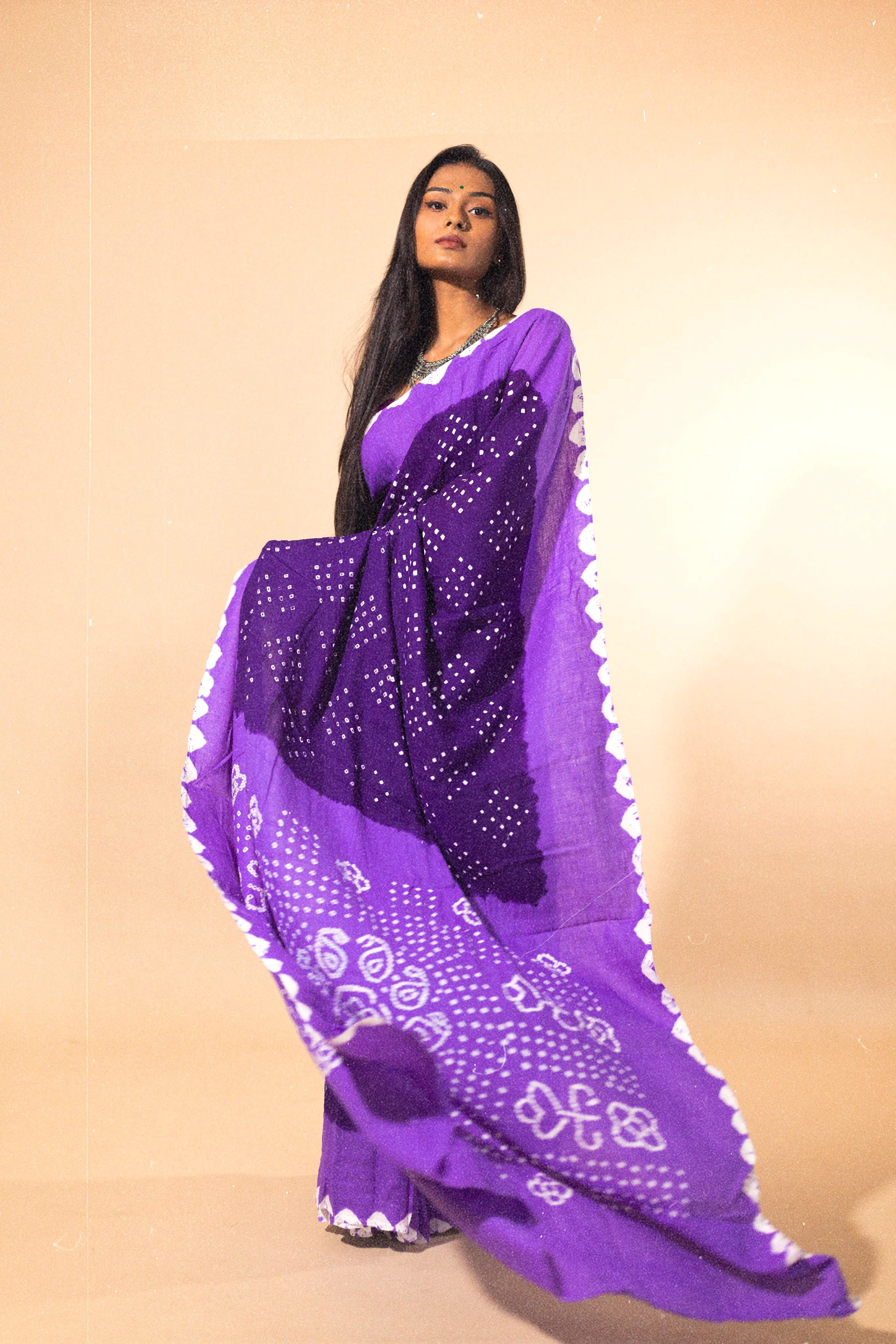 Boond - Kaisori Bandhani  shades of purple Bandhani cotton saree