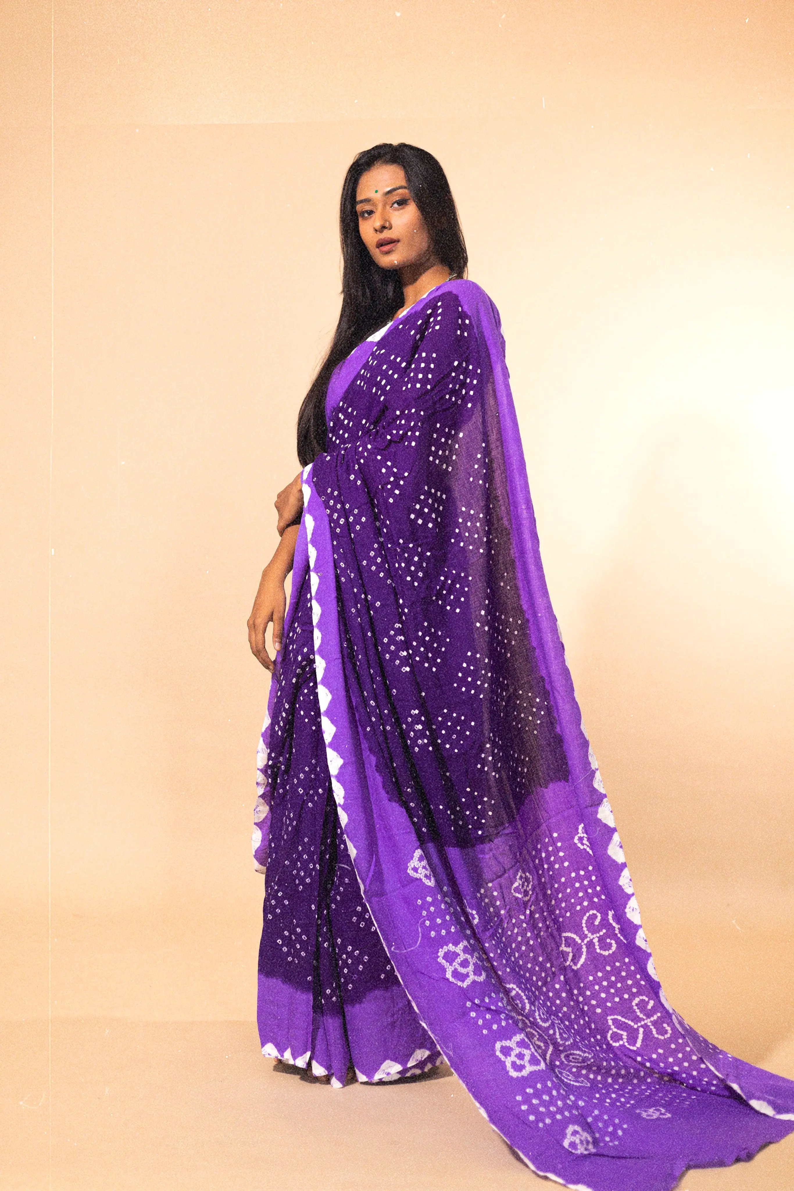 Boond - Kaisori Bandhani  shades of purple Bandhani cotton saree