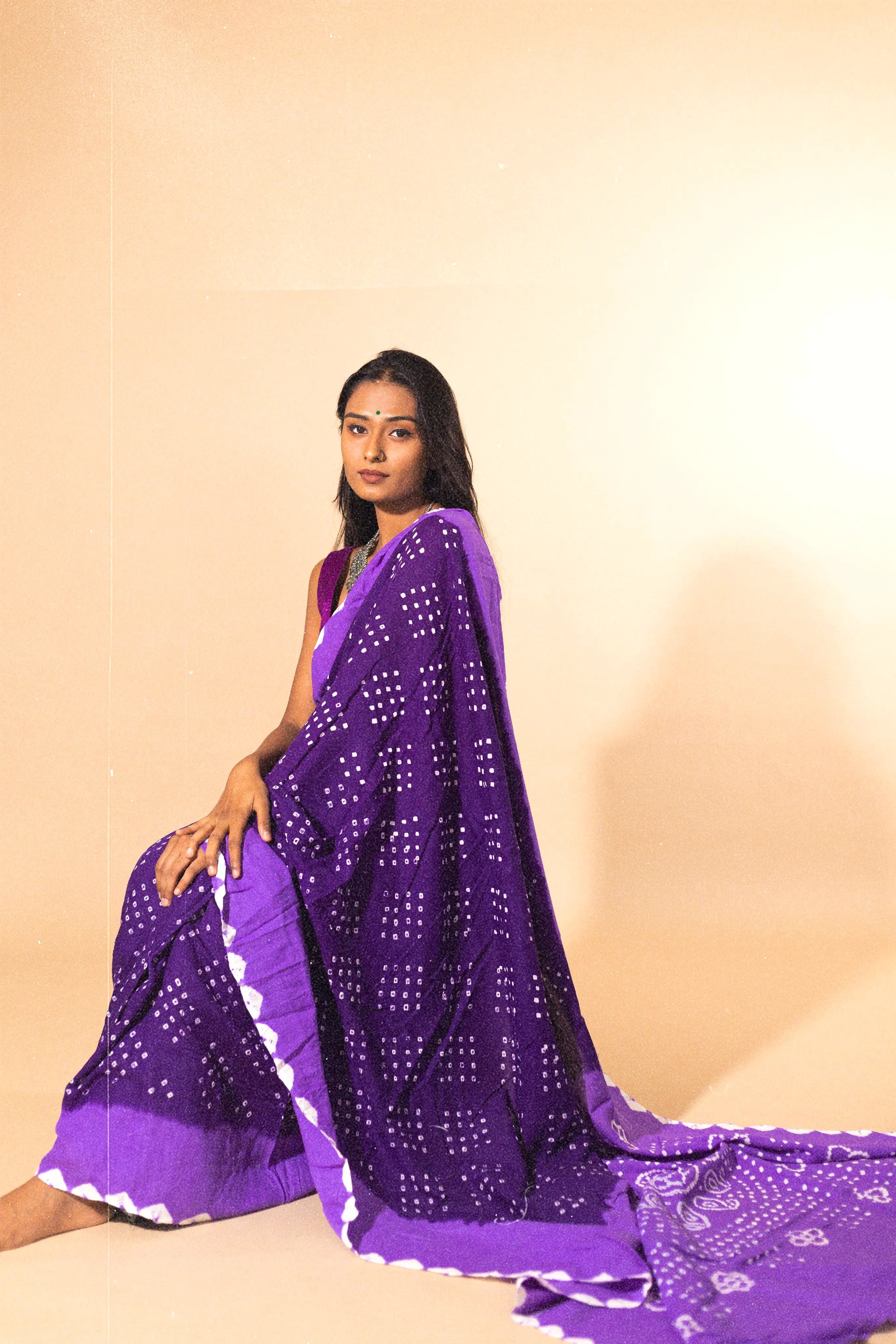 Boond - Kaisori Bandhani  shades of purple Bandhani cotton saree