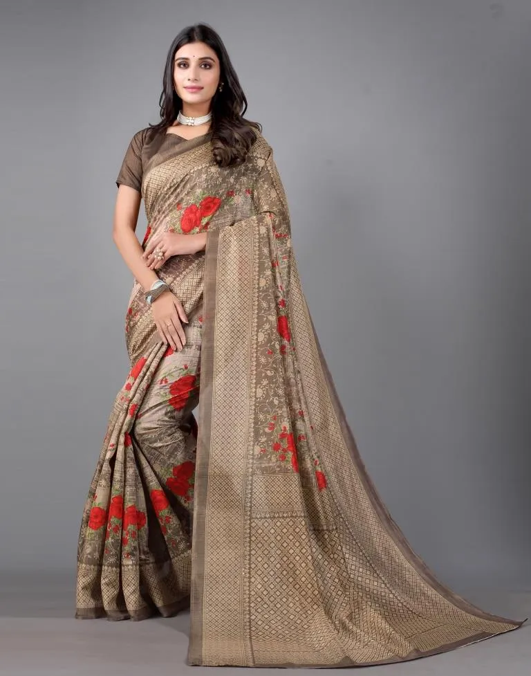 Brown Printed Saree