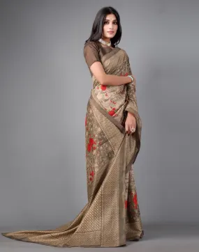 Brown Printed Saree